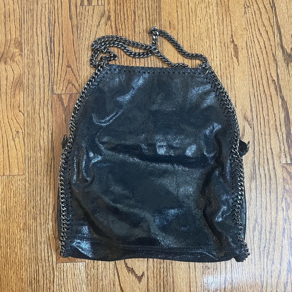 Genuine Leather Italian Inspired By Stella McCarthy Shimmery Black Tote Bag - Picture 4 of 10